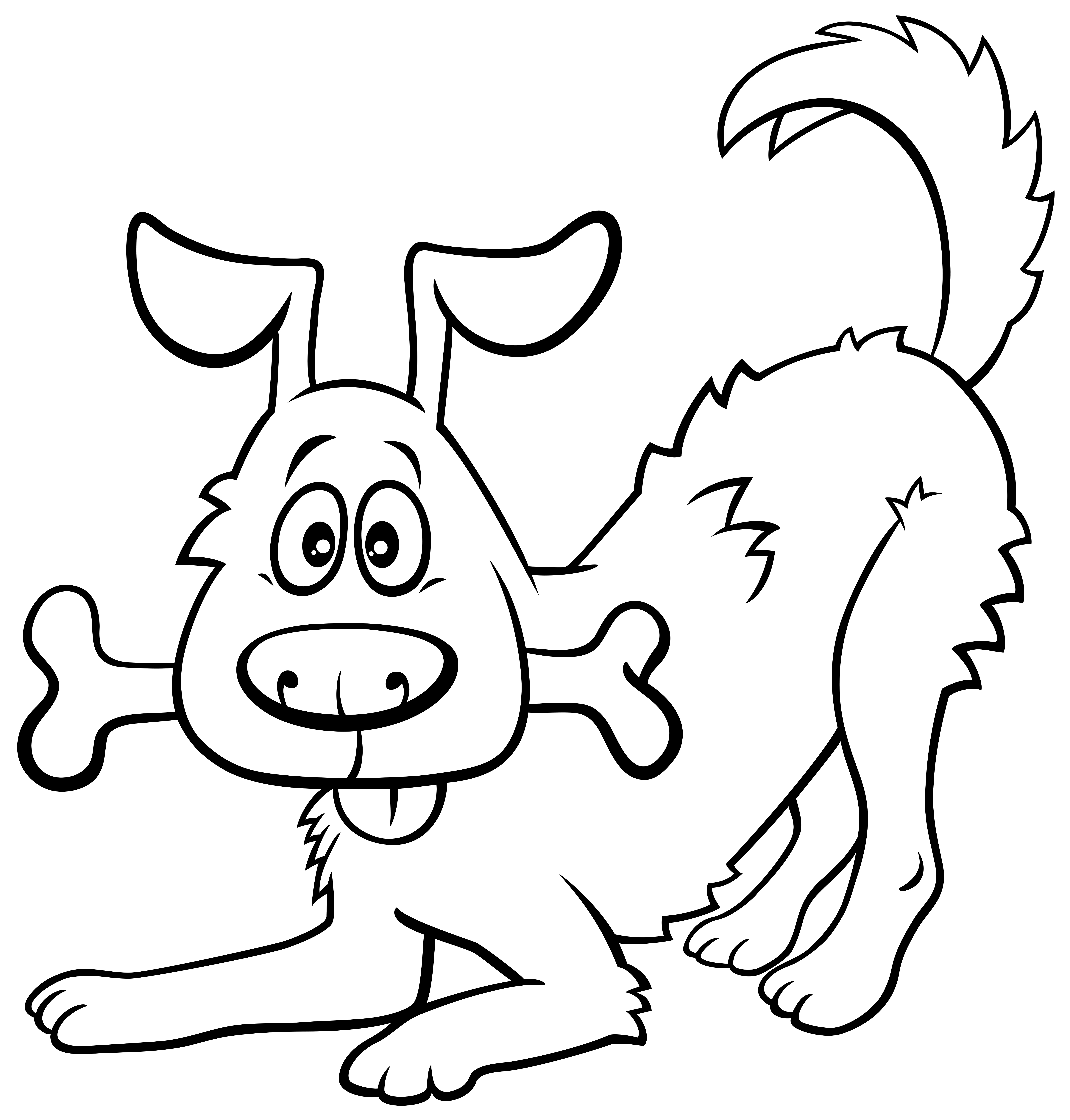 Bone Coloring Pages - Cartoon Happy Dog With Bone Coloring Book Page Vector 