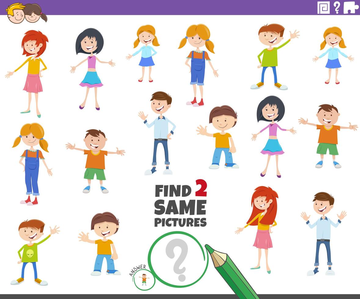 find two same picture of kid characters game vector