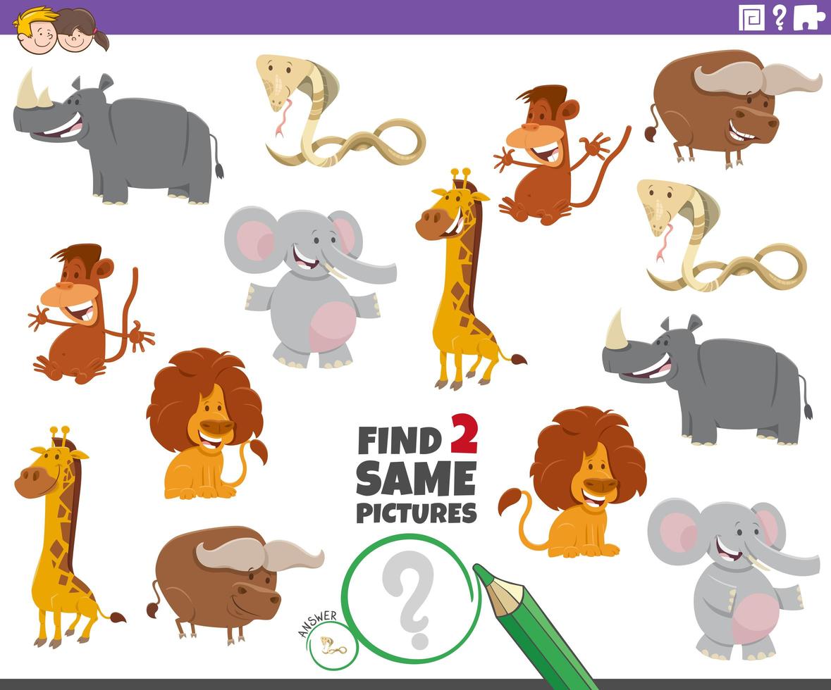 find two same animals picture game for kids vector