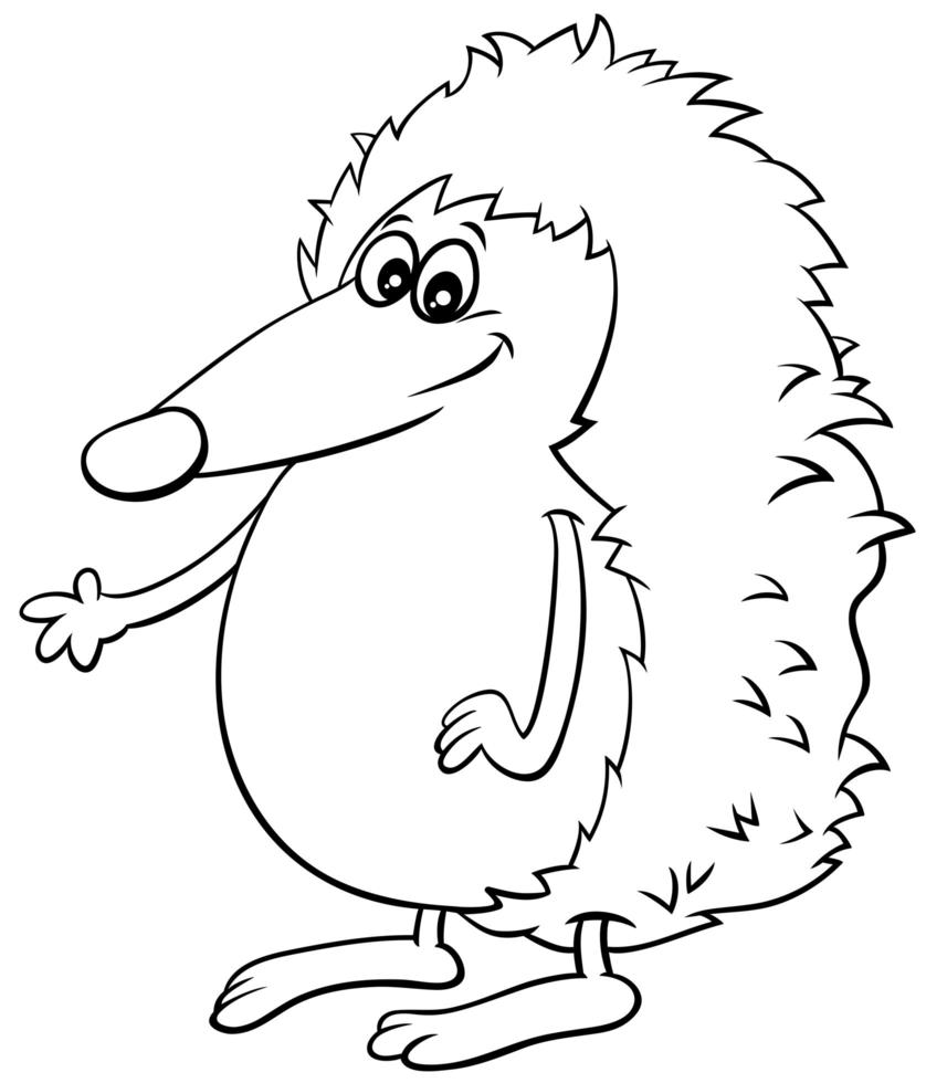 comic hedgehog character coloring book page vector