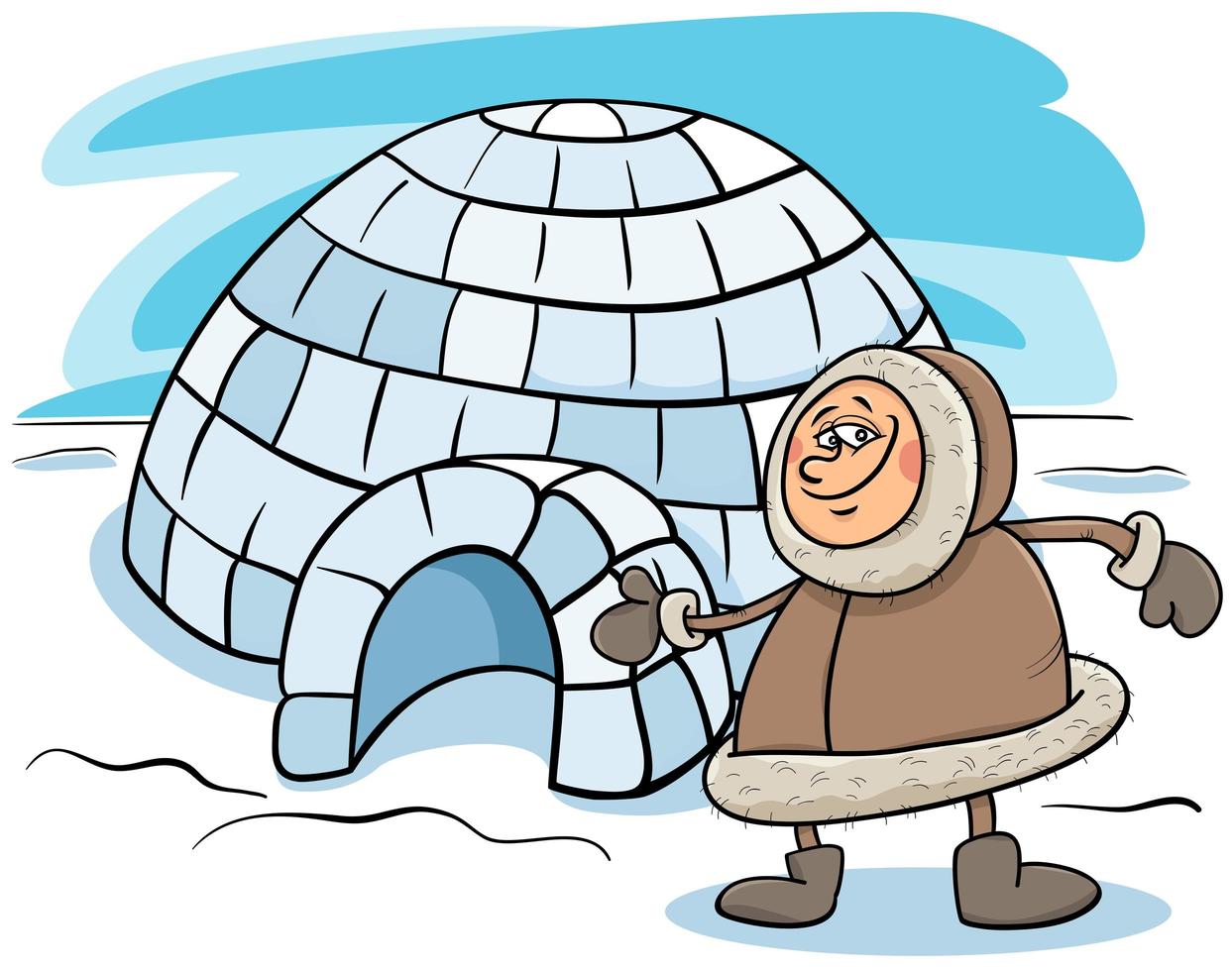 Eskimo With Igloo Cartoon Illustration Vector Art At Vecteezy