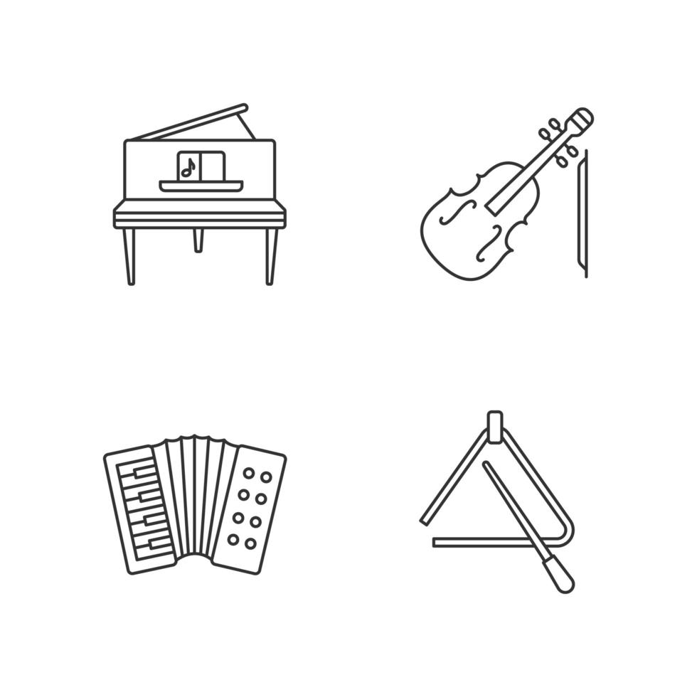 conjunto de iconos lineales perfectos de píxeles de rendimiento musical vector