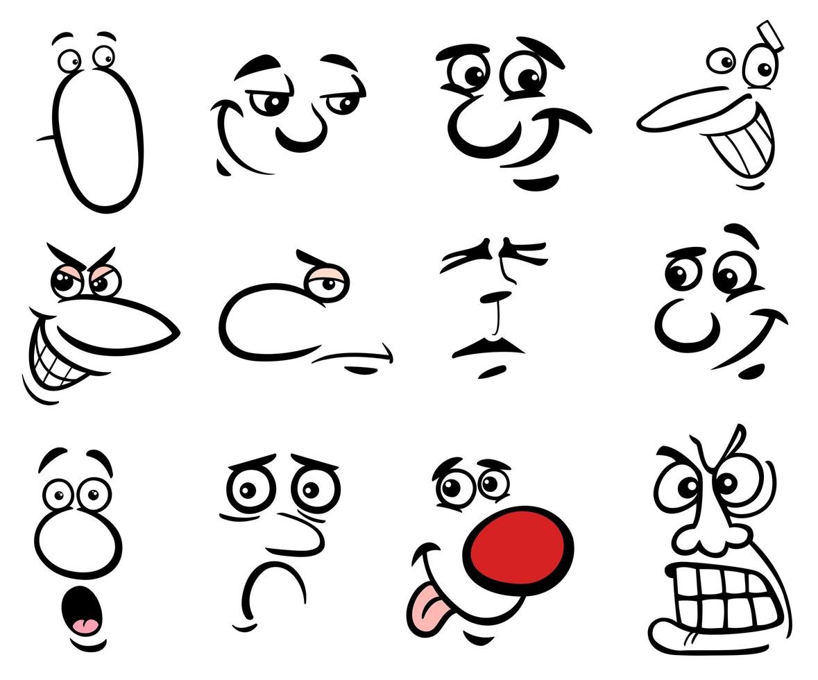 Conjunto de caras o emociones de personas de dibujos animados 1915663  Vector en Vecteezy