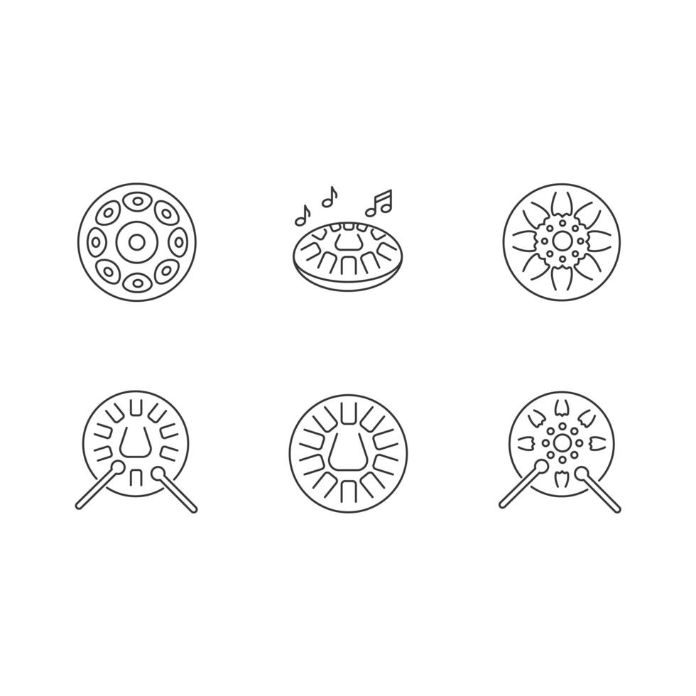 Ornamental handpan pixel perfect linear icons set vector