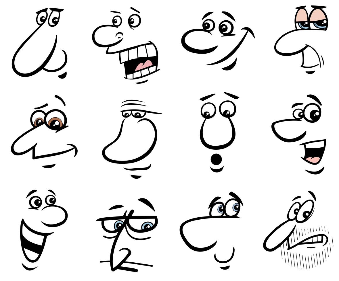 Conjunto de dibujos animados de caras de personajes de personas o emociones  1915669 Vector en Vecteezy