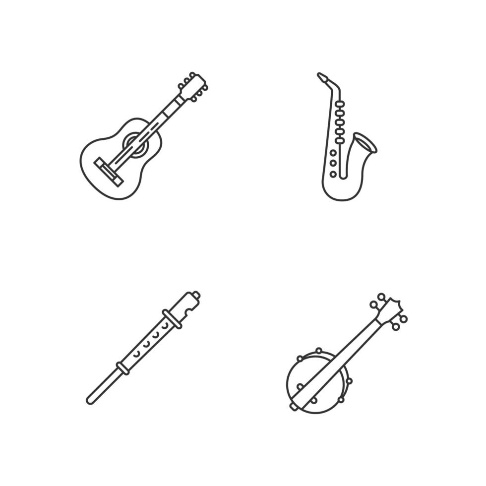 Orchestral musical instruments pixel perfect linear icons set vector