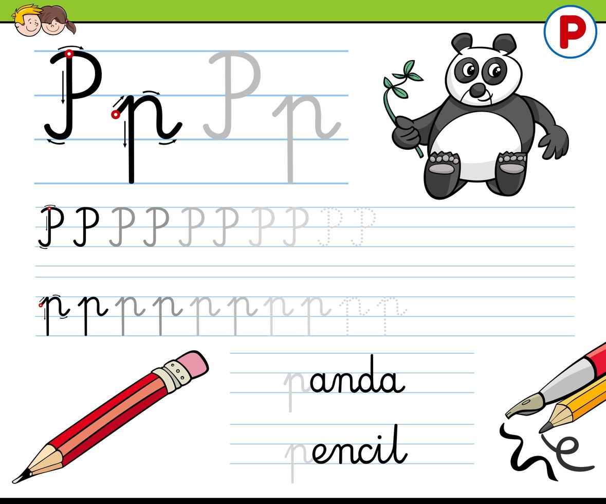 writting letter P worksheet for children vector