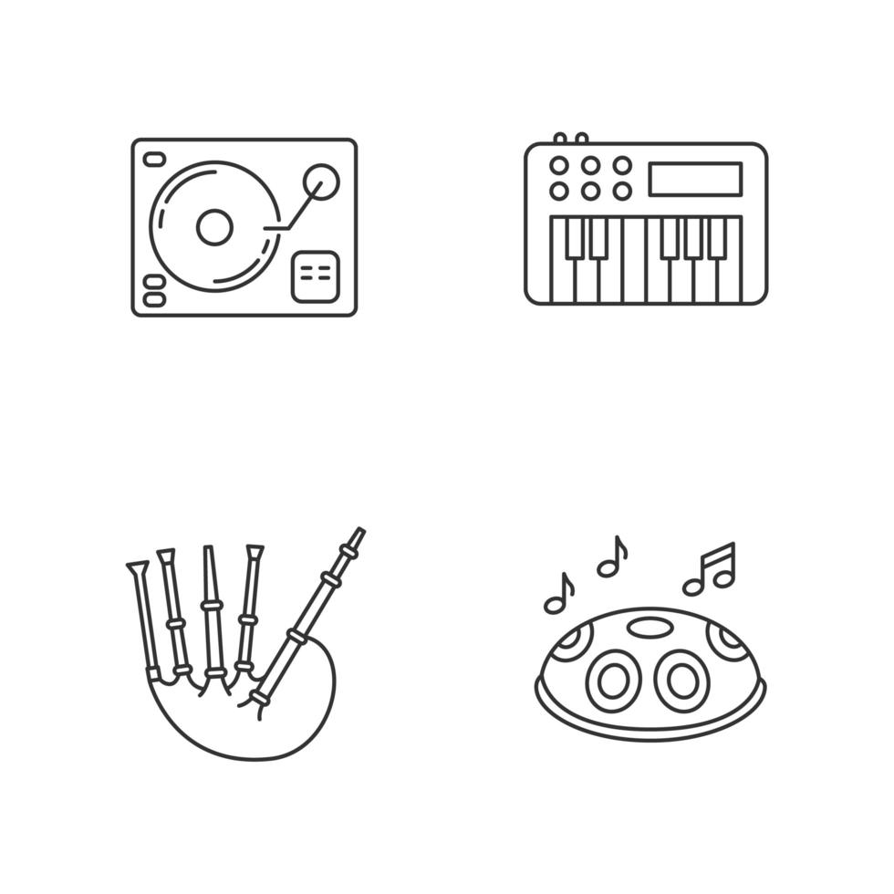 Musical instruments pixel perfect linear icons set vector