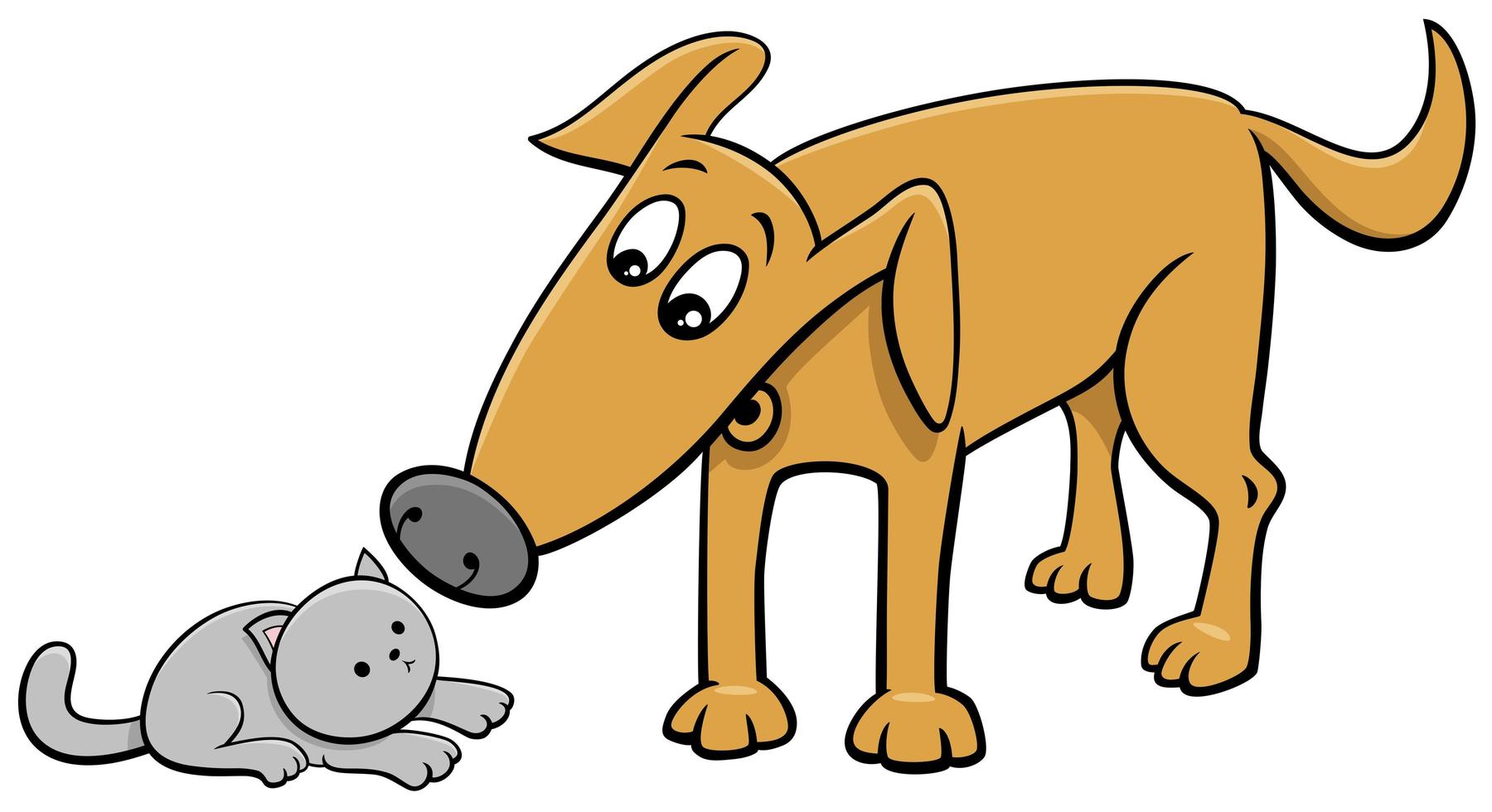 funny dog and little kitten cartoon illustration vector