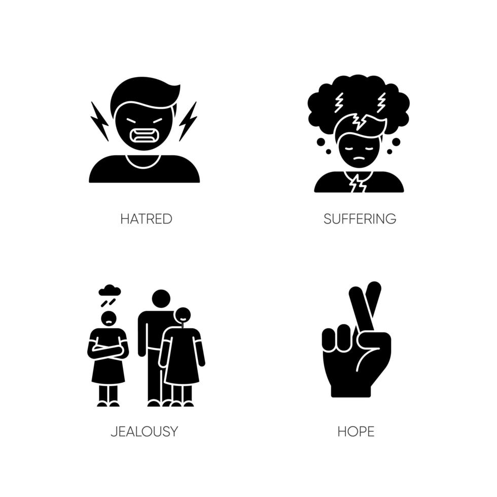 Psychological problem black glyph icons set on white space vector