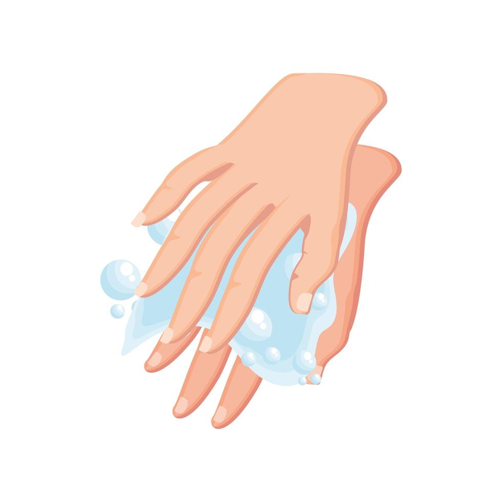 washing hands with water and soap on white background vector