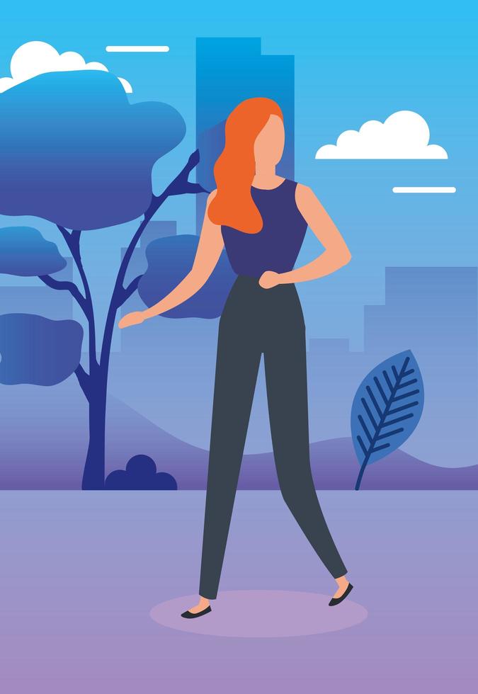 beautiful woman in park nature characters vector