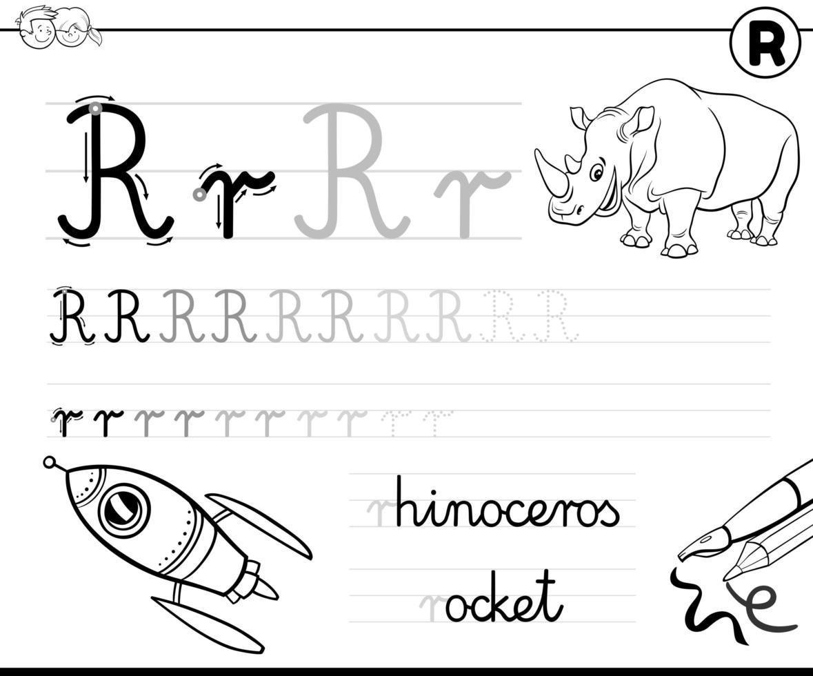 learn to write letter R workbook for children 30 Vector Art