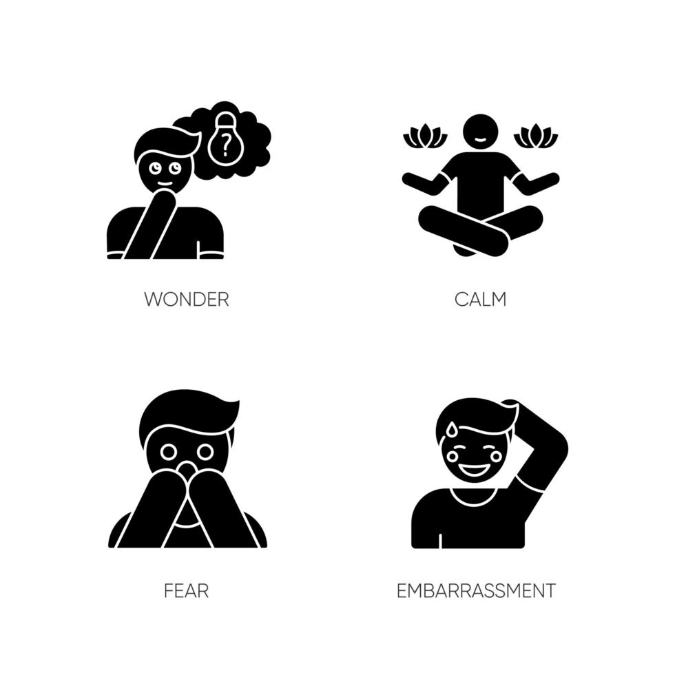 Mental state black glyph icons set on white space vector