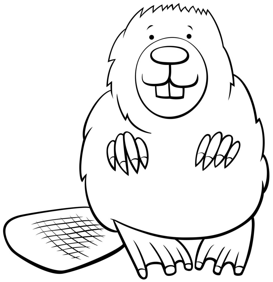 cartoon beaver animal coloring book page vector