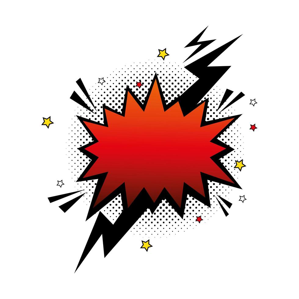 explosion red color with thunderbolt pop art style icon vector