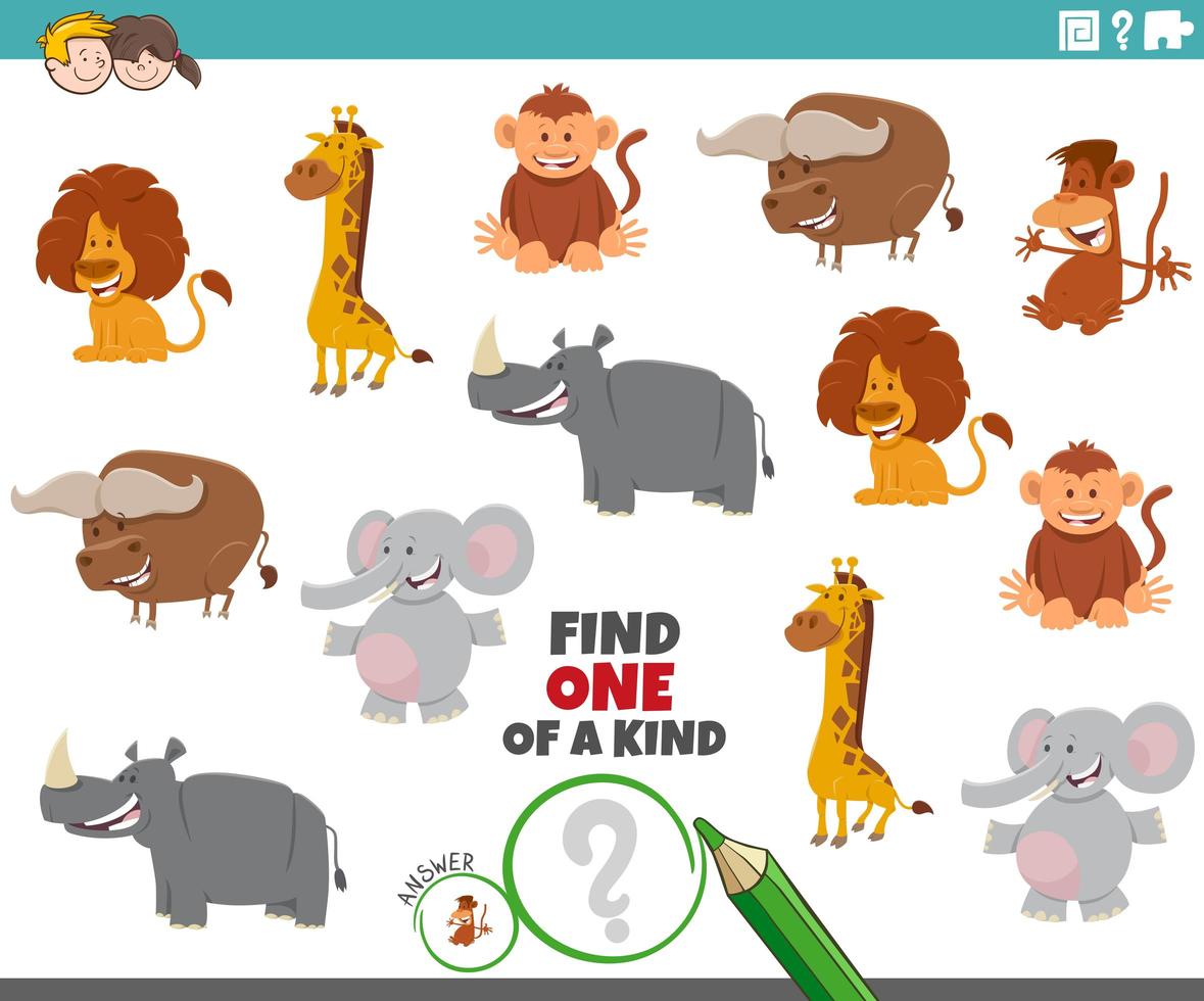 one of a kind task with wild animal characters vector