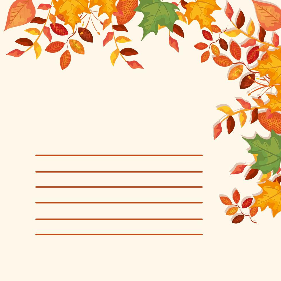 tarjeta con hojas decoracion de otoño vector