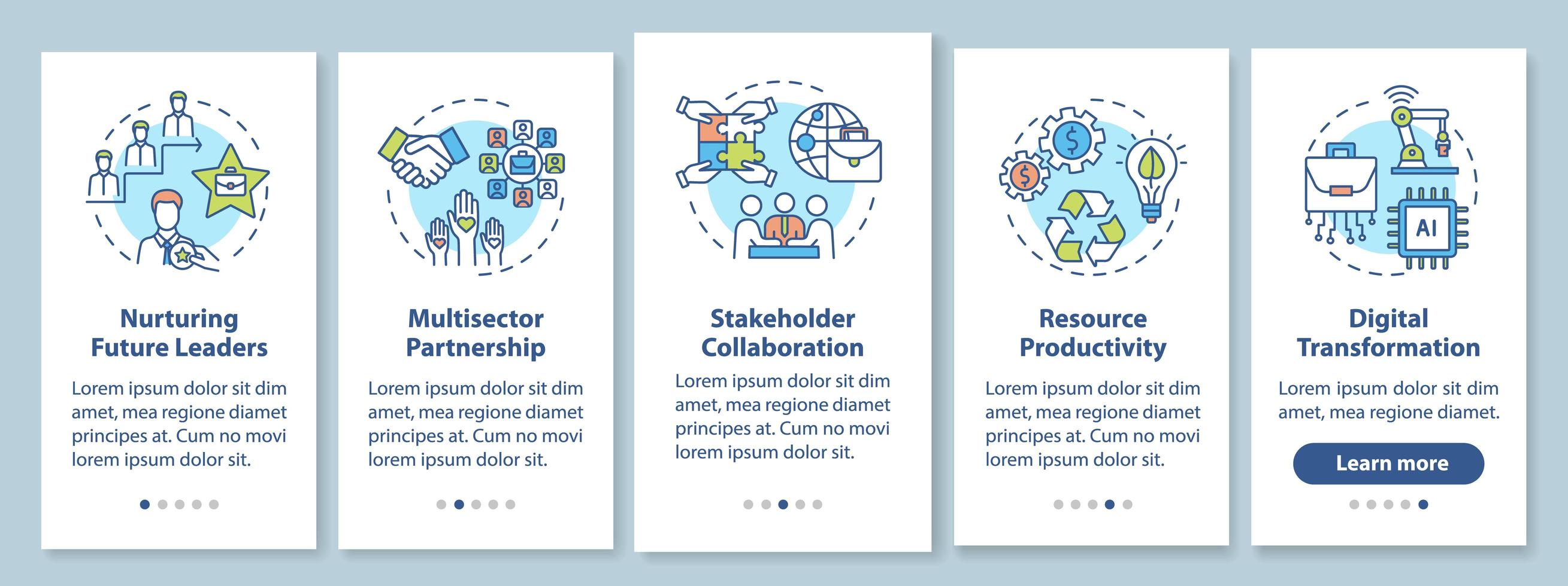 Company performance improvement onboarding mobile app page screen with concepts vector