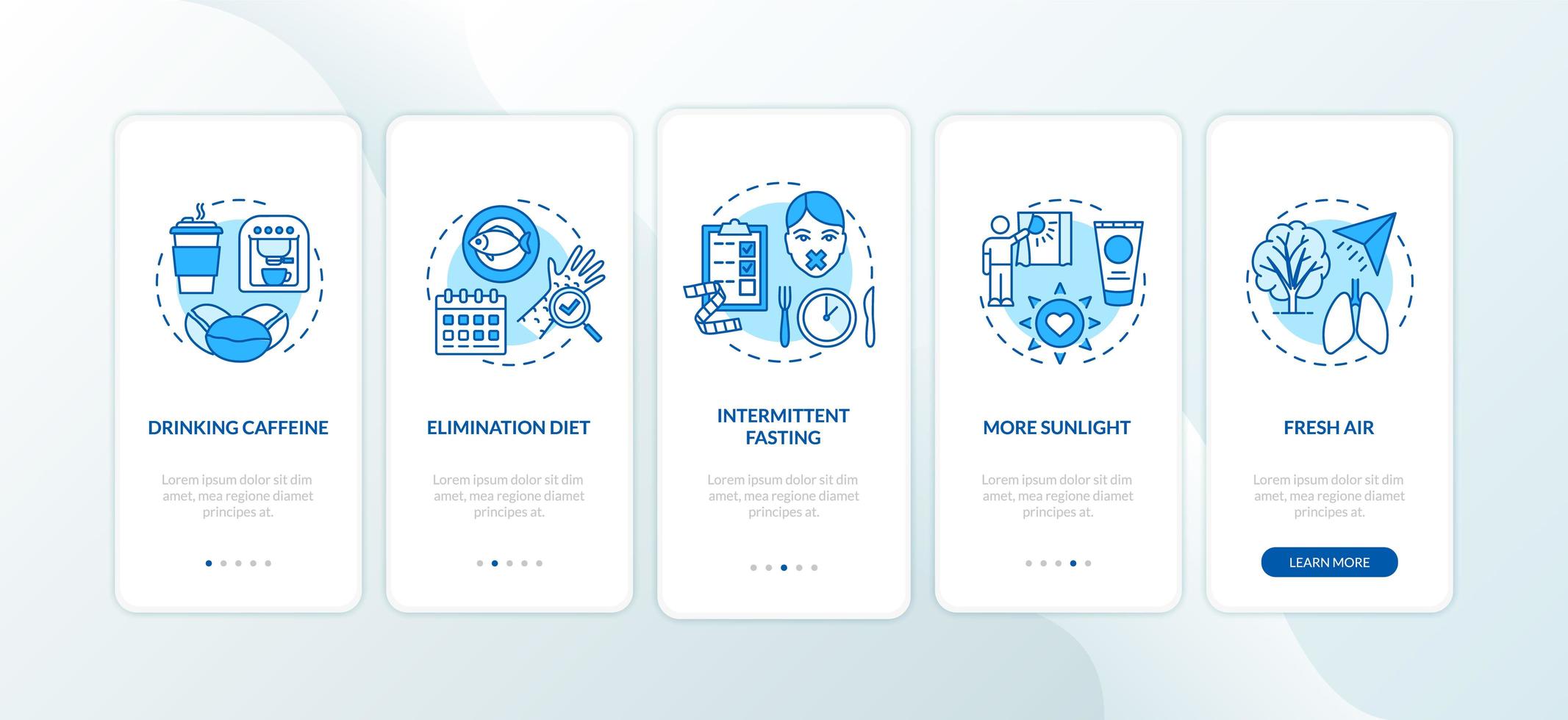 Biohacking tips onboarding mobile app page screen with concepts vector