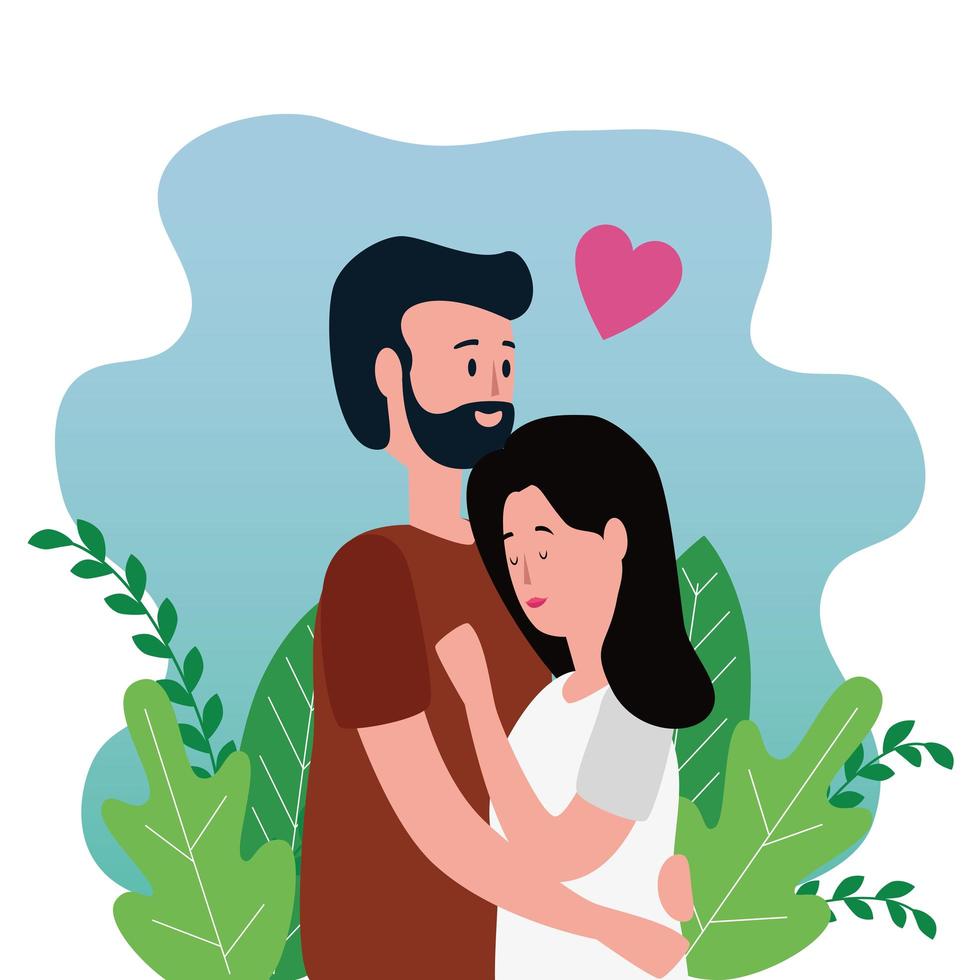 cute lovers couple on the park characters vector