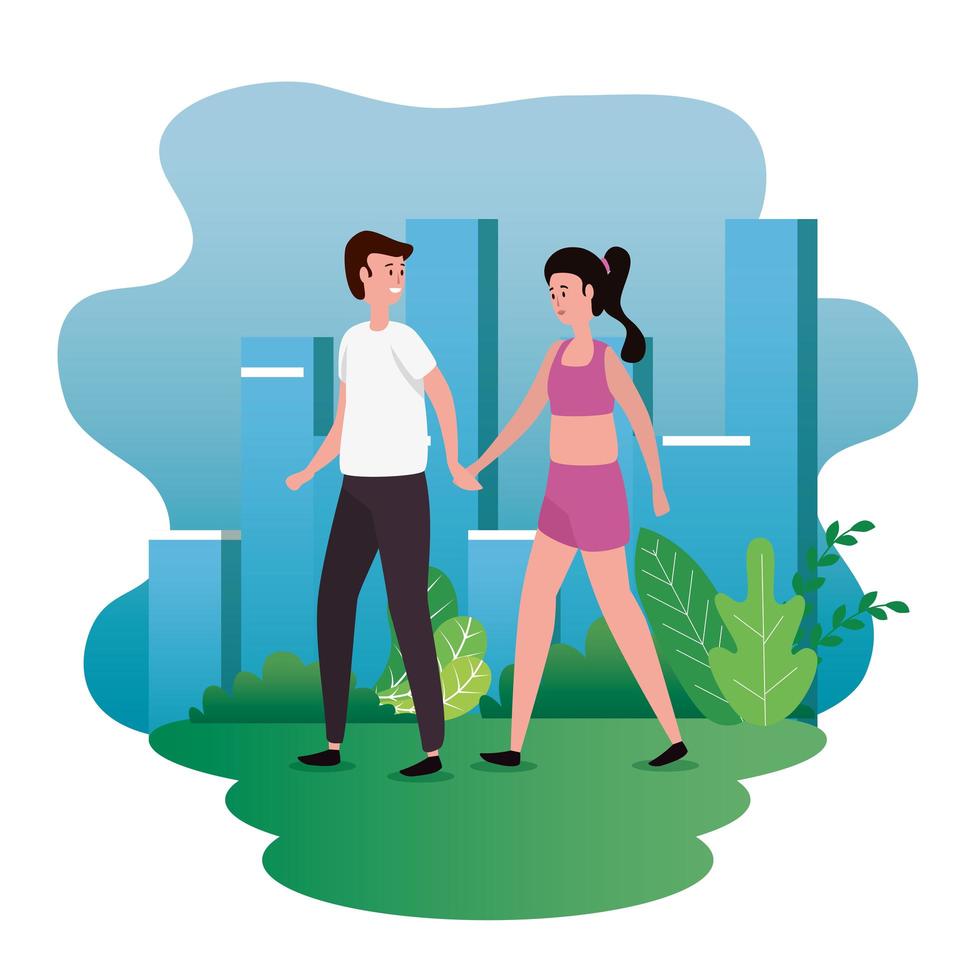 cute lovers couple on the park characters vector