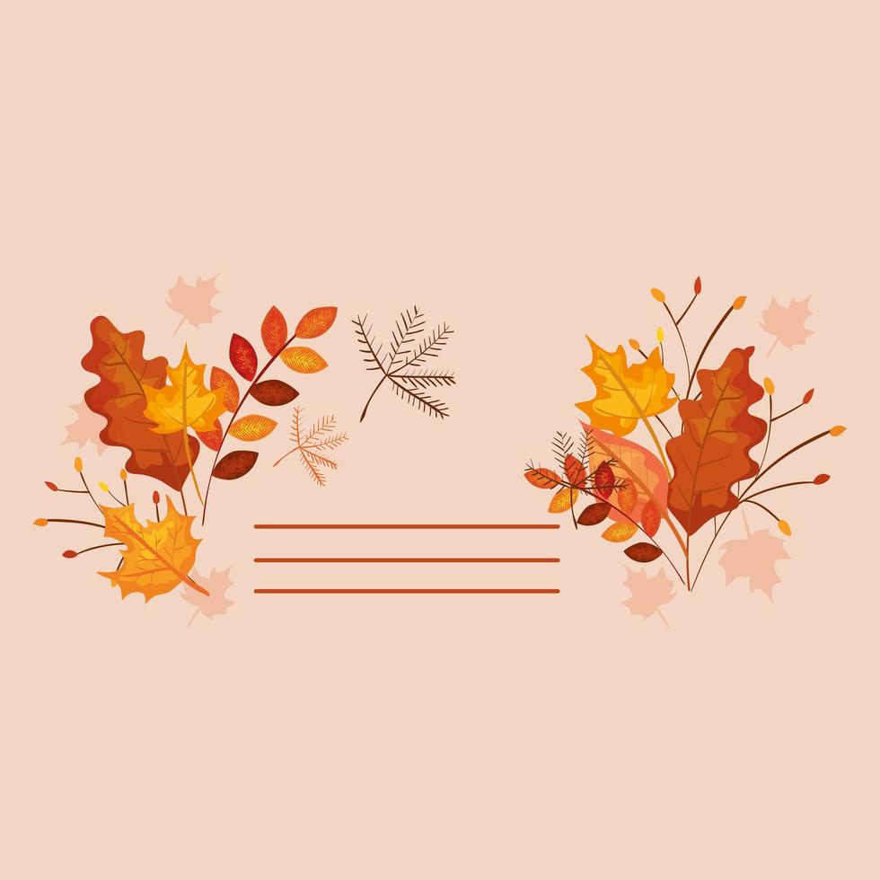 card with leafs autumn decoration vector