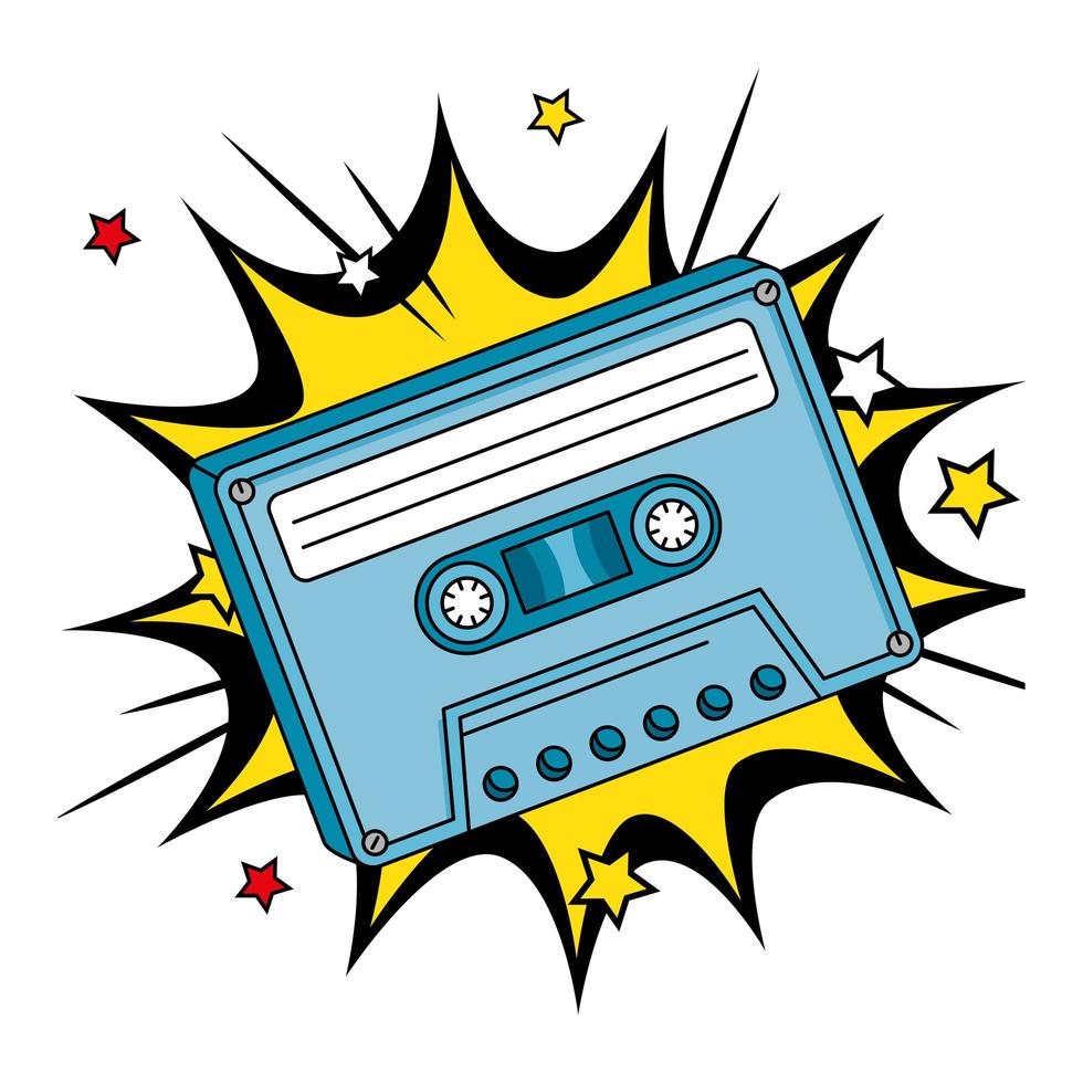 cassette of nineties in explosion pop art vector