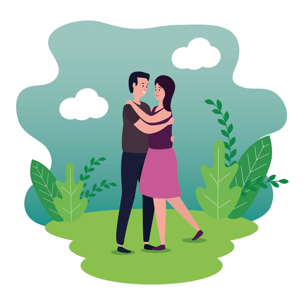 cute lovers couple on the park characters vector