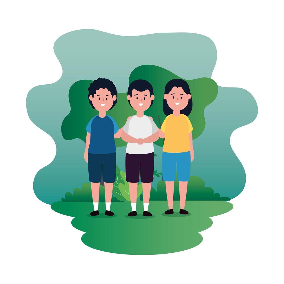 little kids group on the park scene vector