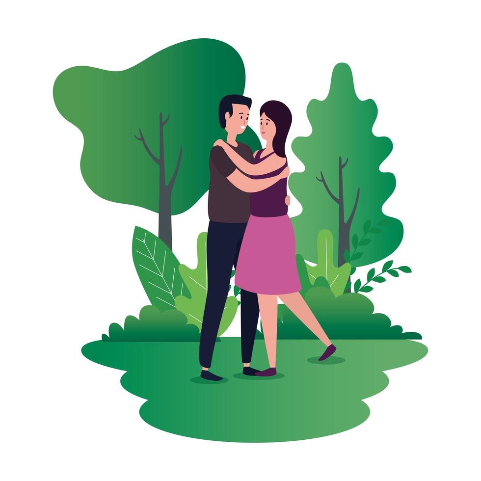 cute lovers couple on the park characters vector