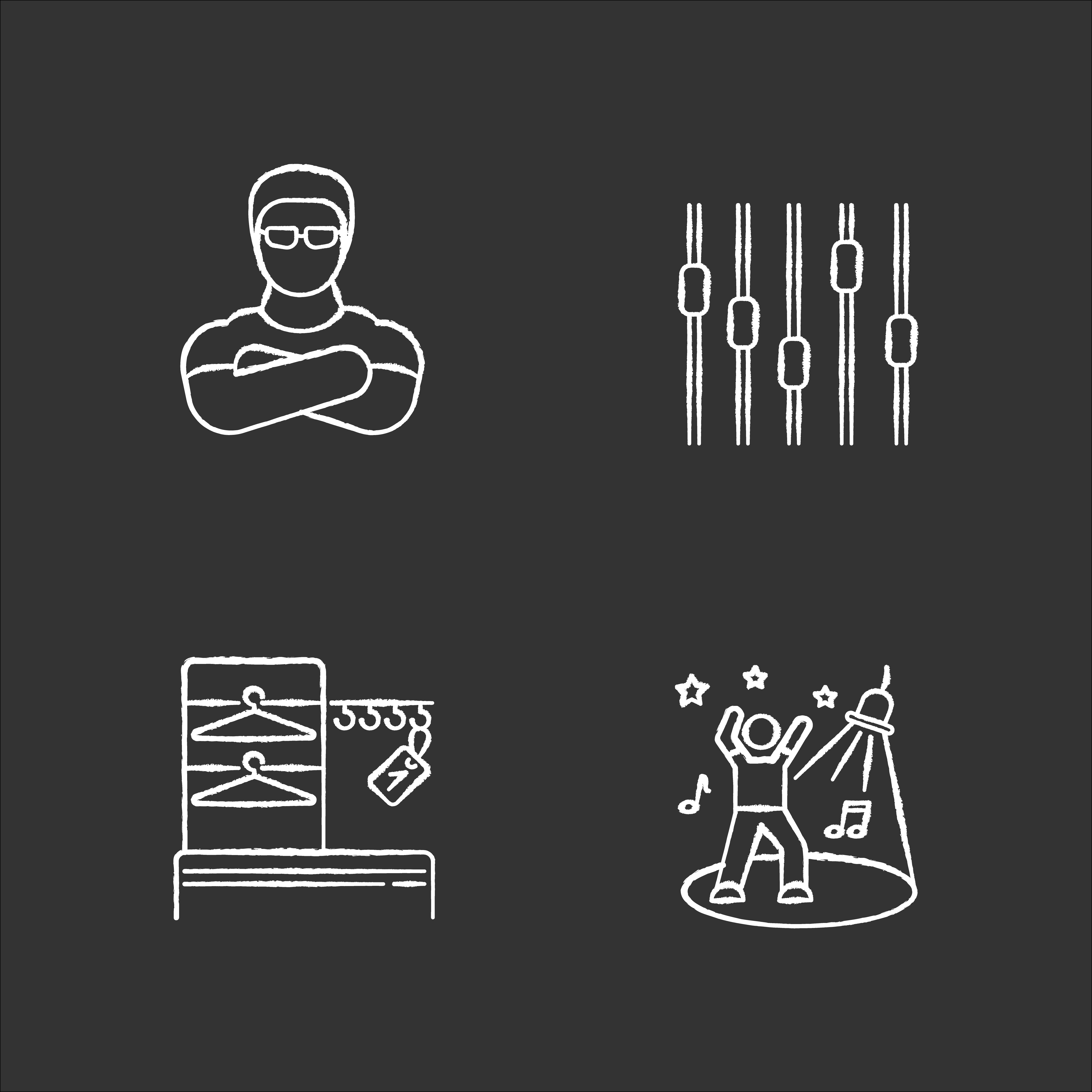 Nightclub Chalk White Icons Set On Black Background Face Control Late Night Party Night Club Discotheque Bouncer Wardrobe Dance Floor And Equalizer Isolated Vector Chalkboard Illustrations Vector Art At Vecteezy