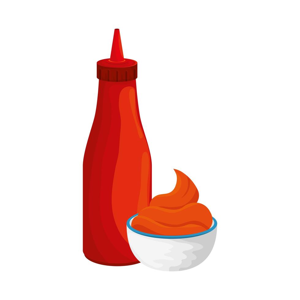 delicious sauces in bottle and cup isolated icons vector