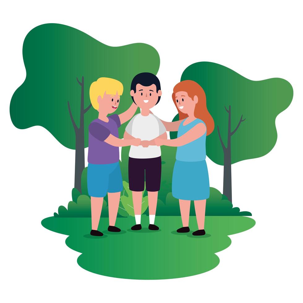 little kids group on the park scene vector