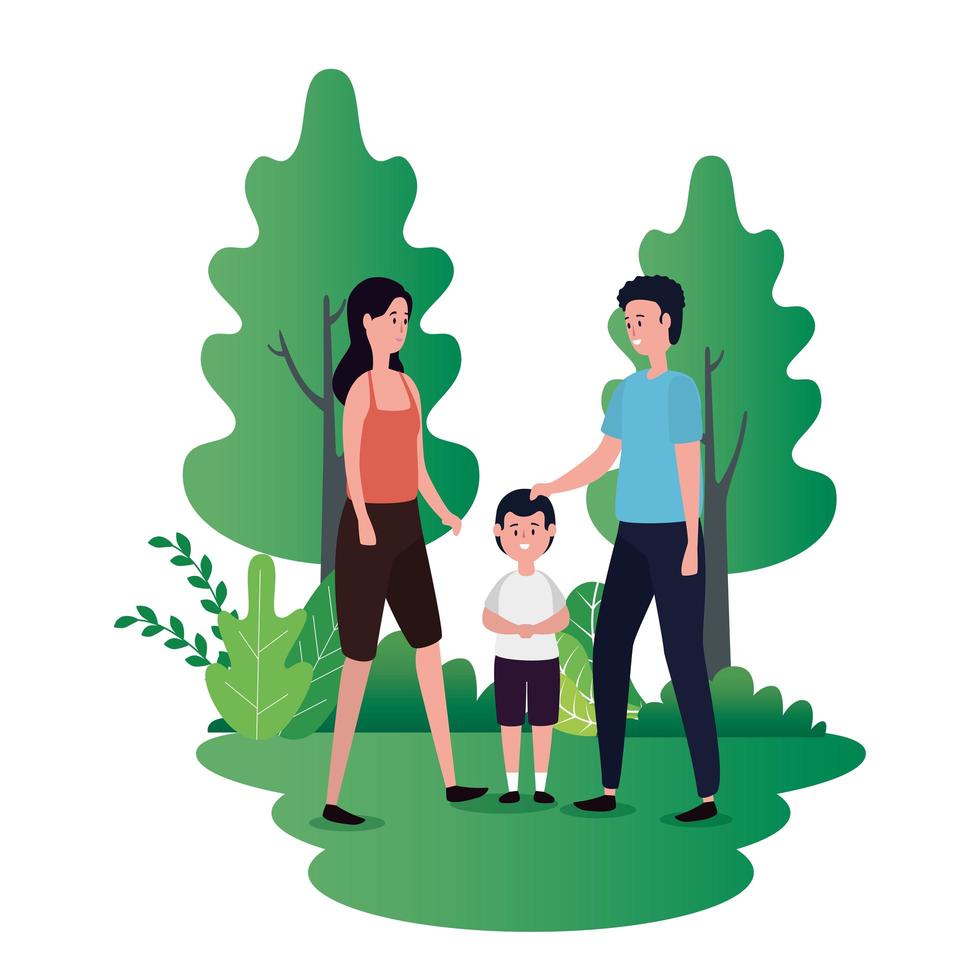 parents couple with little son on the park characters vector