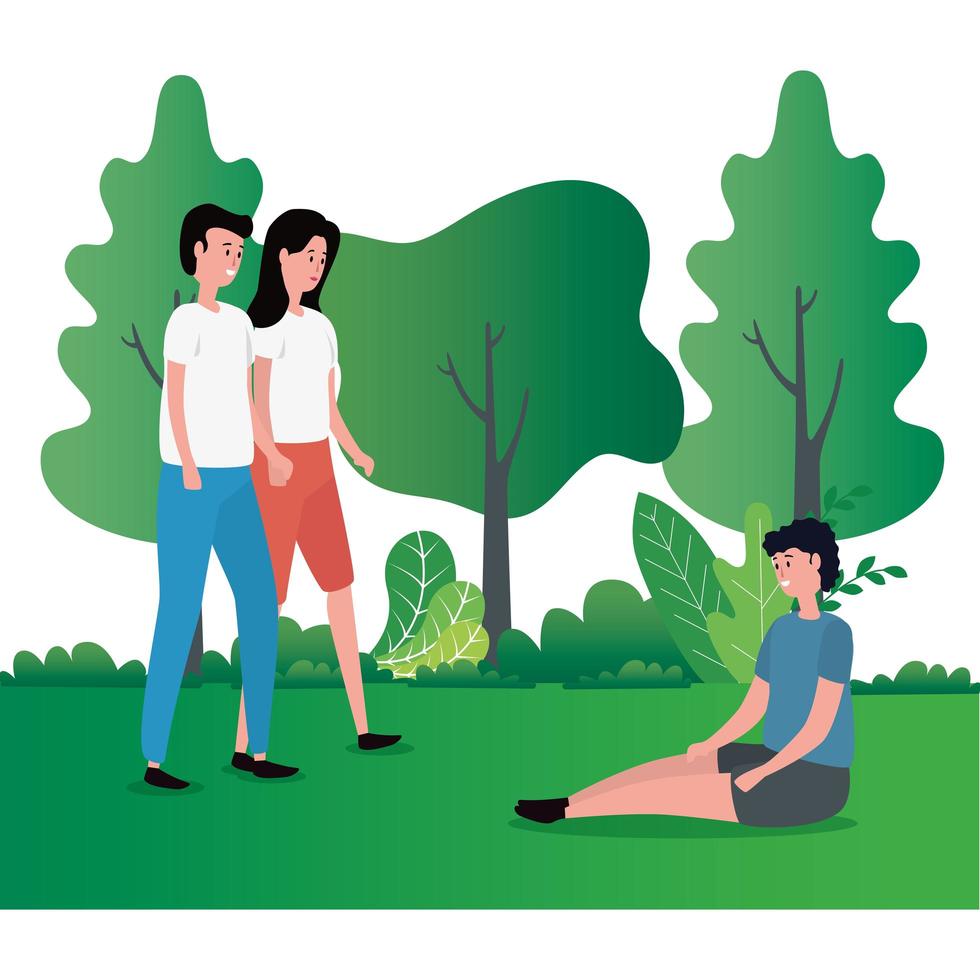 group of people on the park characters vector