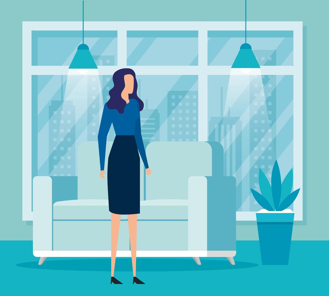 elegant businesswoman worker in livingroom vector