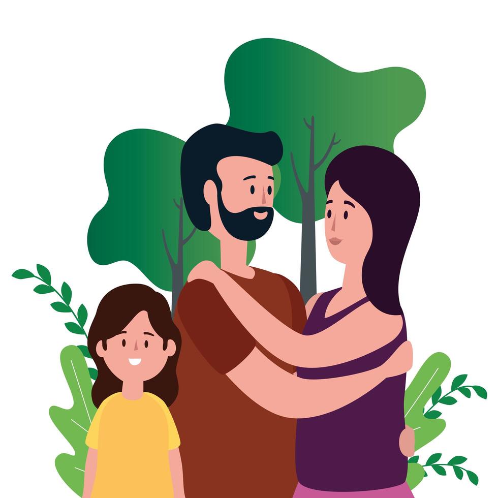 parents couple with little daughter on the park characters vector