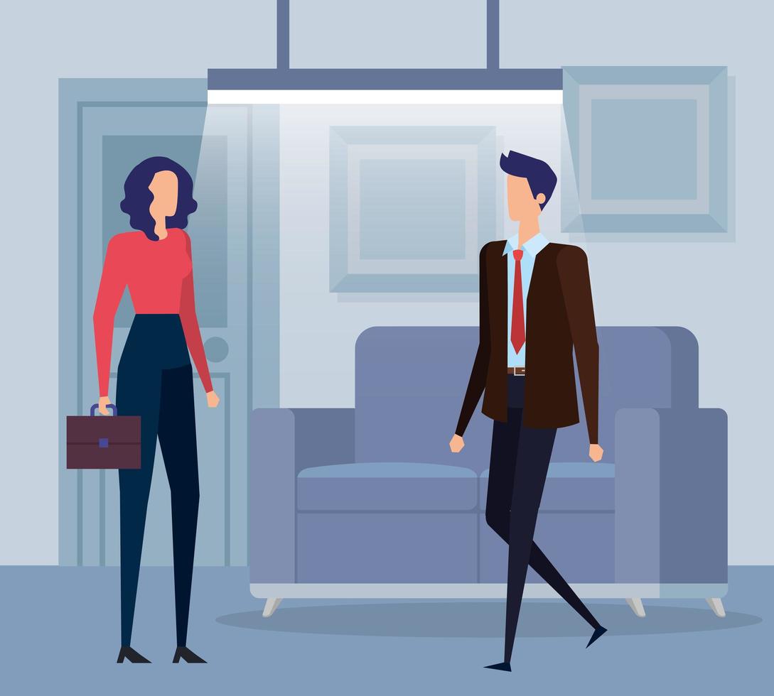 elegant business couple workers in the livingroom vector