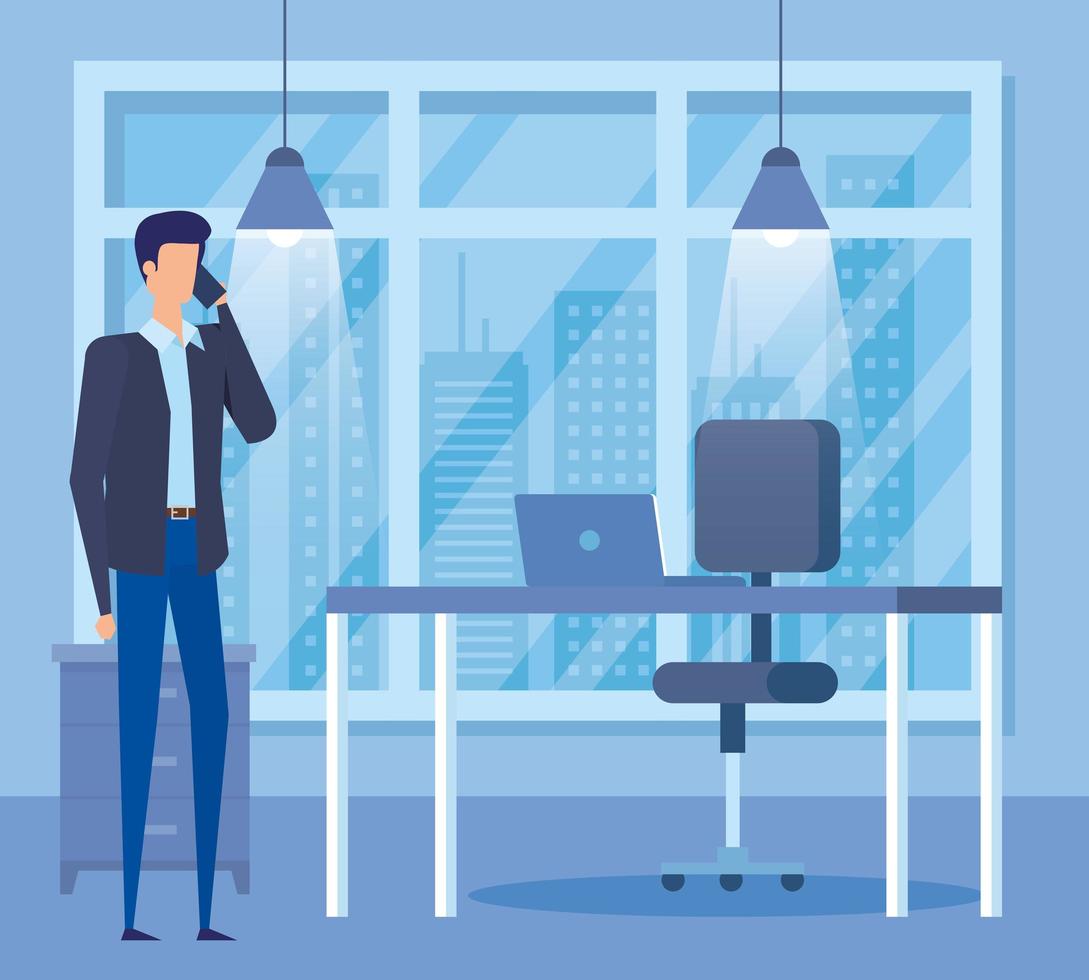 elegant businessman calling with smartphone in the office vector