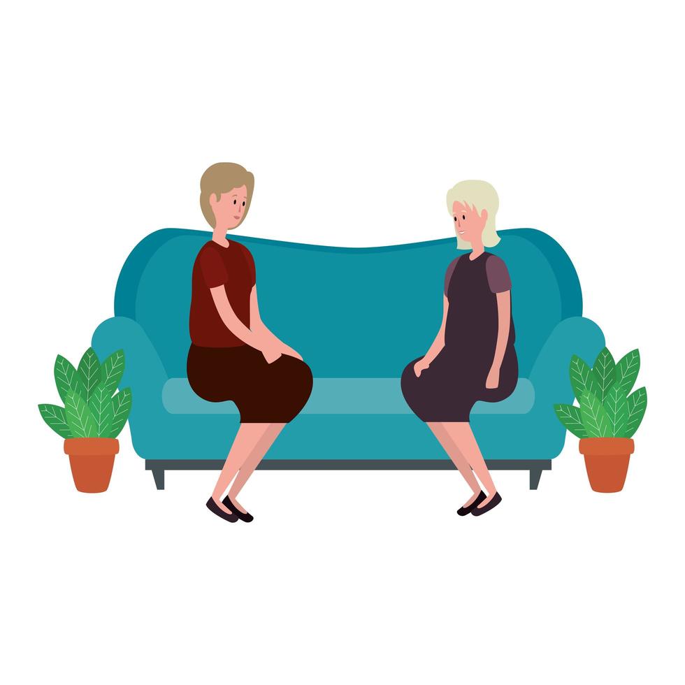 cute grandmothers in the sofa characters vector