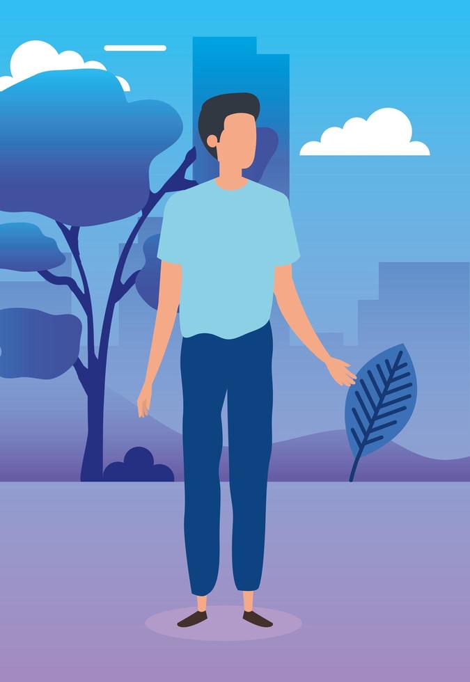 young man in park nature characters vector