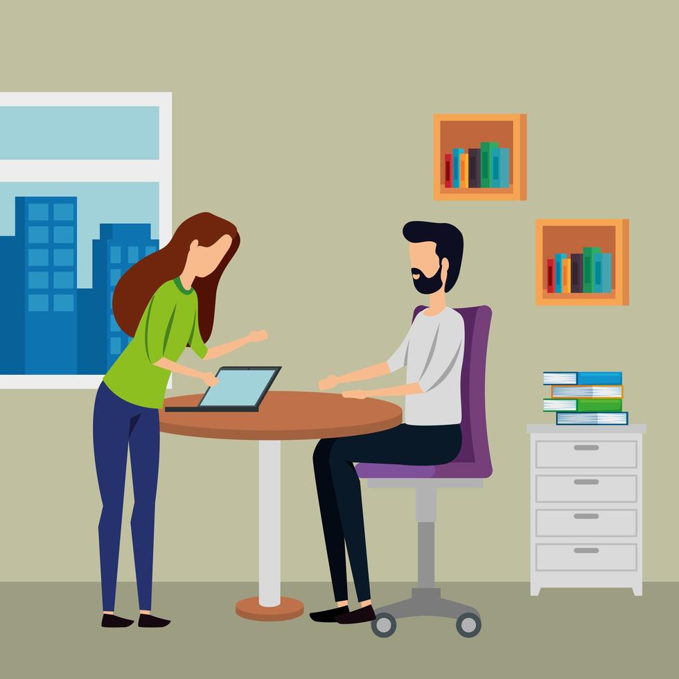 elegant business couple workers in the office vector