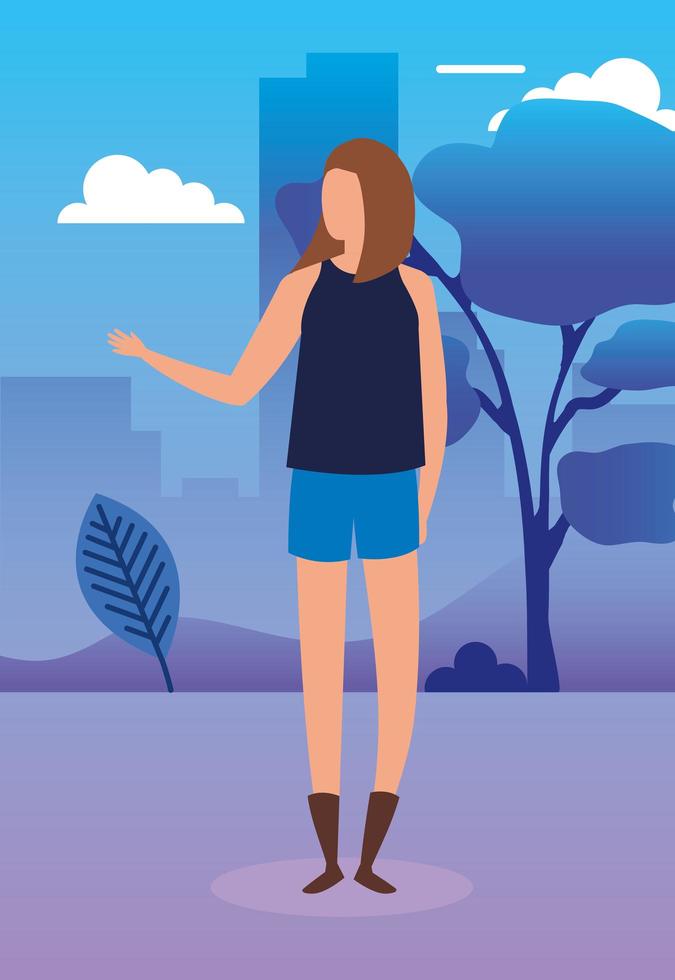 beautiful woman in park nature characters vector