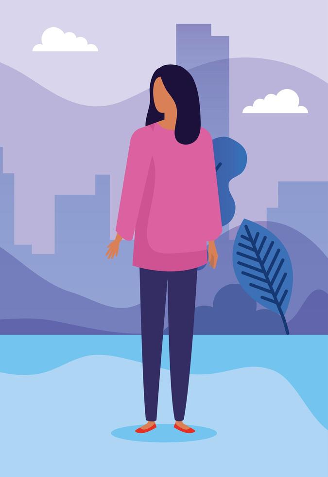 beautiful woman in park nature characters vector