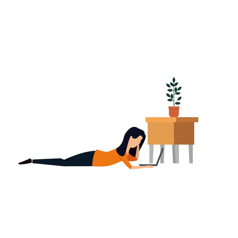 elegant businesswoman lying reading book with houseplant vector