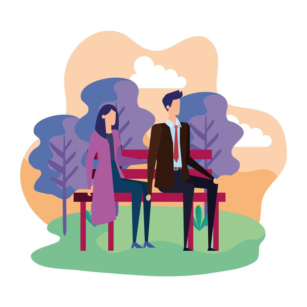 elegant business couple seated in the park chair vector