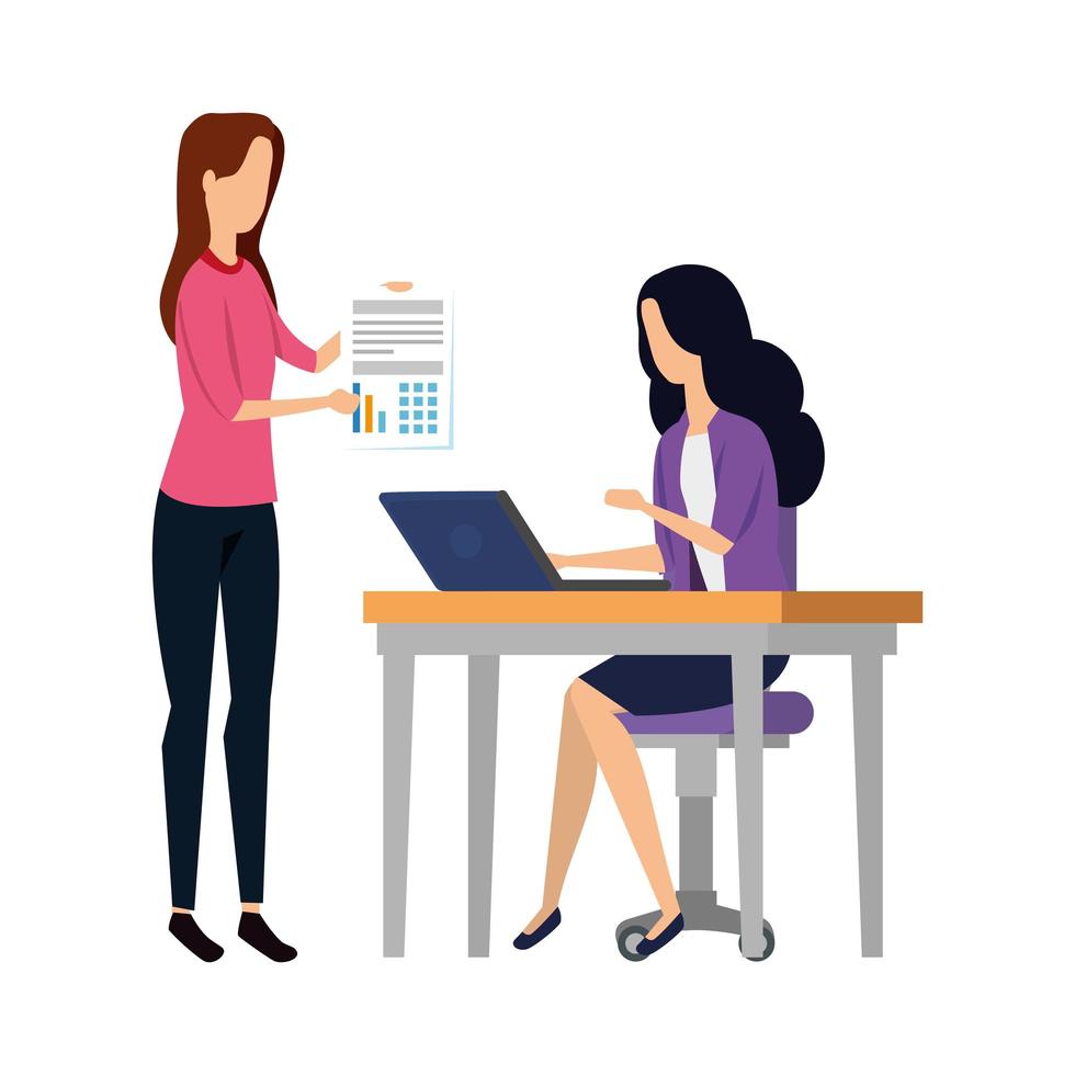 elegant businesswomen working with laptop vector