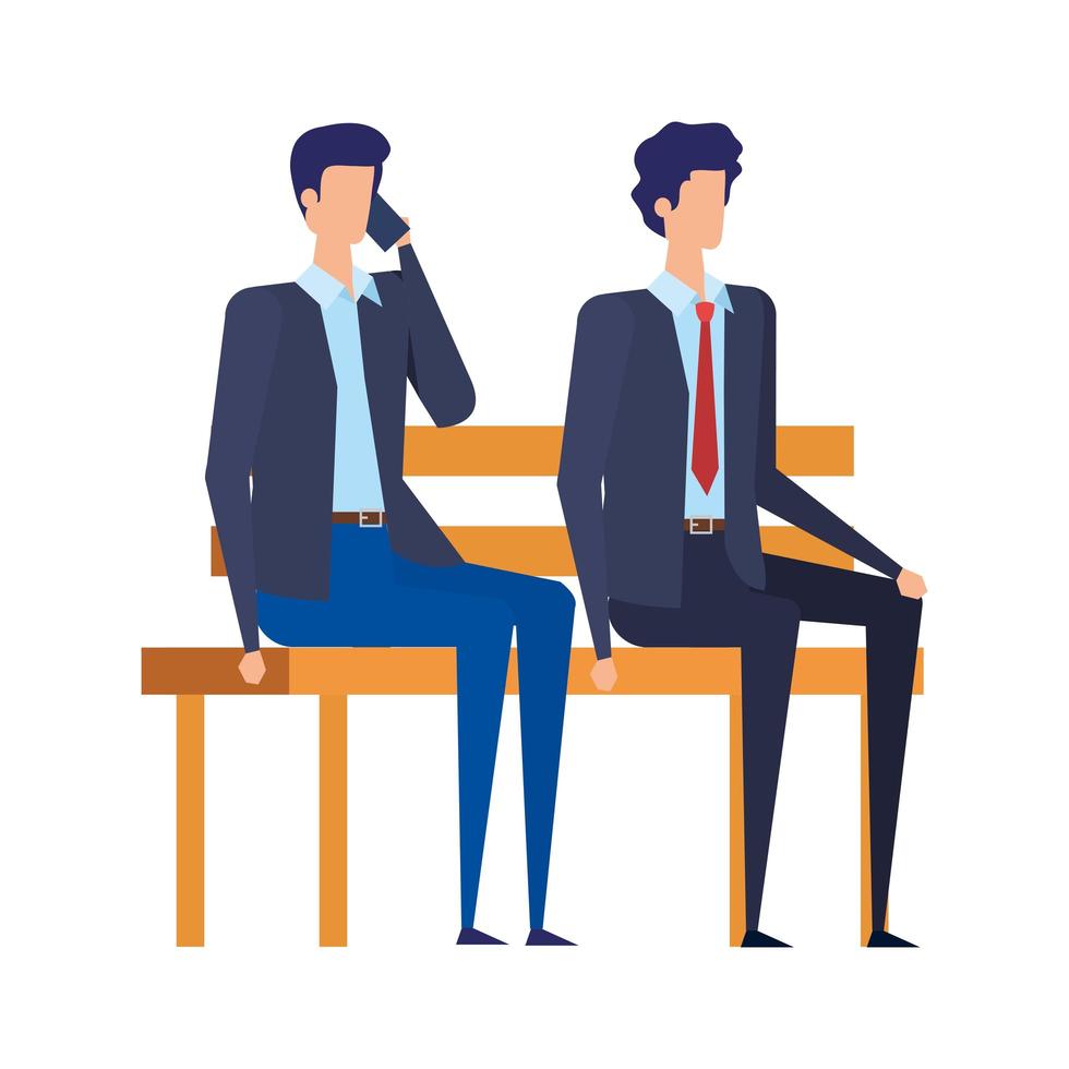 elegant businessmen calling with cellphones in the park chair vector