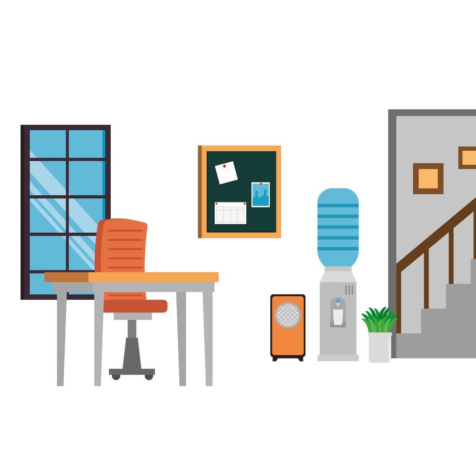 office work place scene icons vector